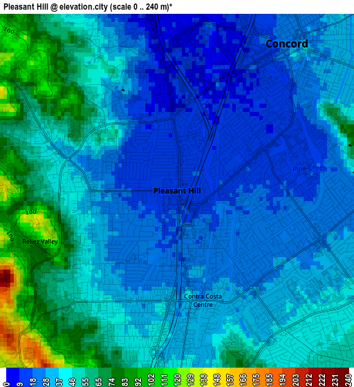 Pleasant Hill elevation map