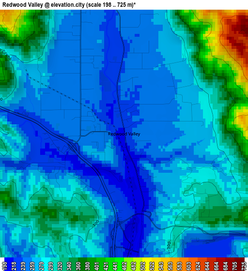 Redwood Valley elevation map