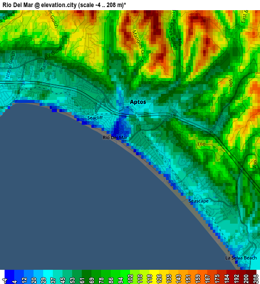 Rio Del Mar elevation map