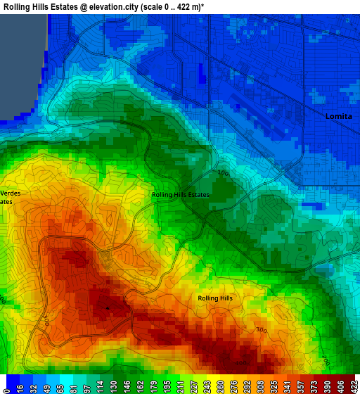 Rolling Hills Estates elevation map