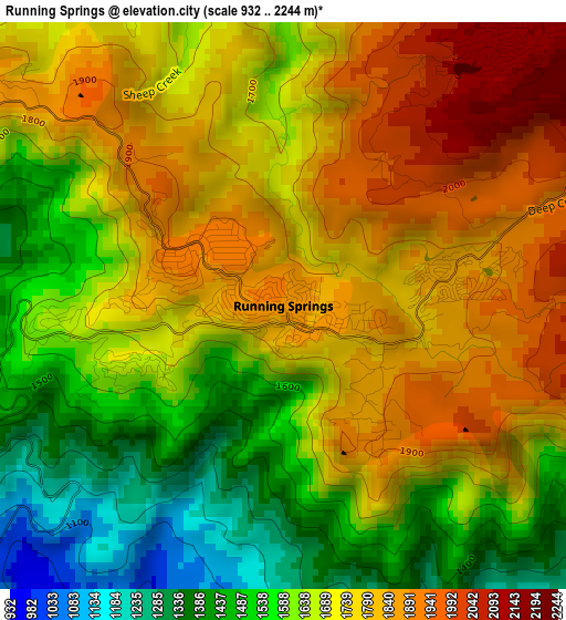Running Springs elevation map