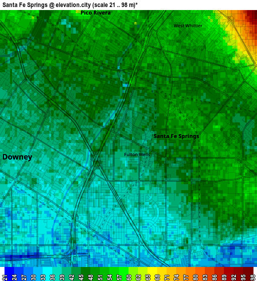 Santa Fe Springs elevation map