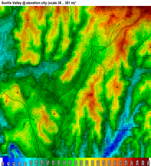 Scotts Valley elevation map