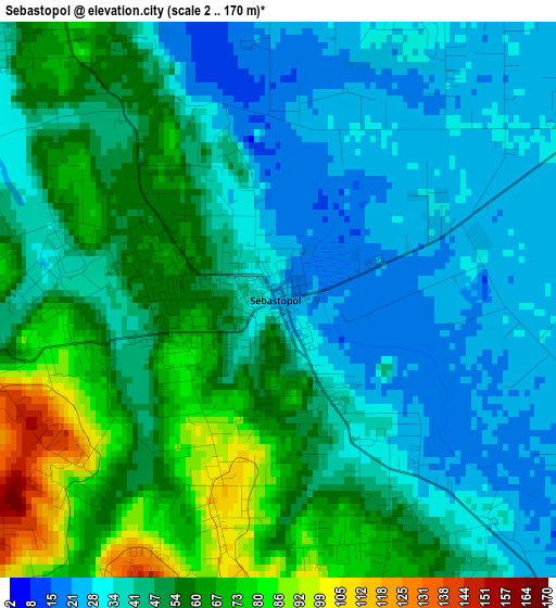 Sebastopol elevation map