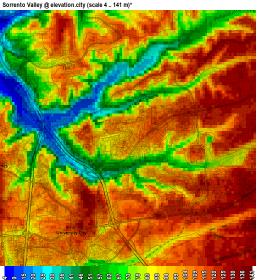 Sorrento Valley elevation map