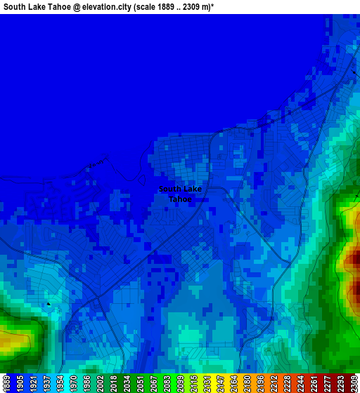 South Lake Tahoe elevation map