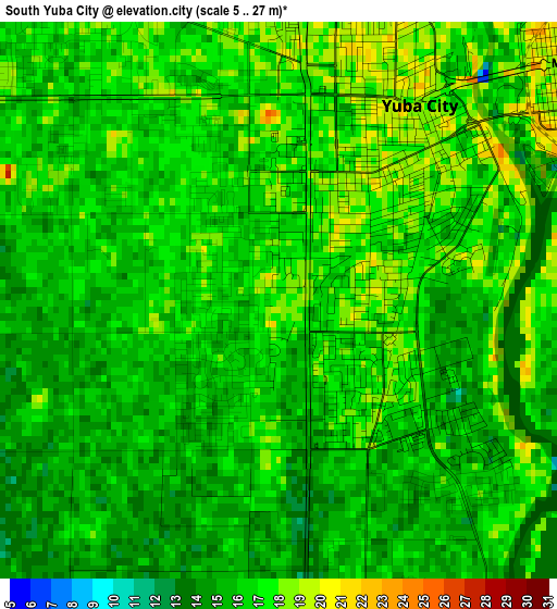 South Yuba City elevation map