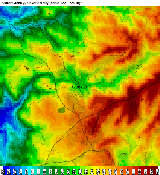 Sutter Creek elevation map