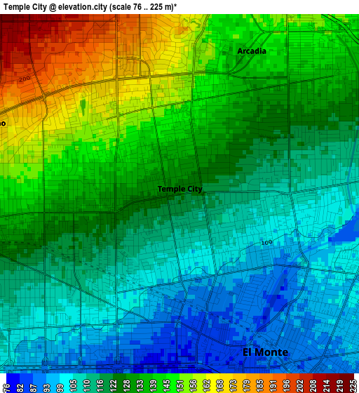 Temple City elevation map