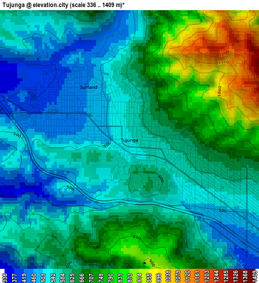 Tujunga elevation map