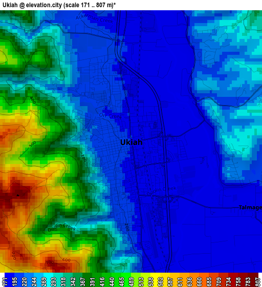 Ukiah elevation map