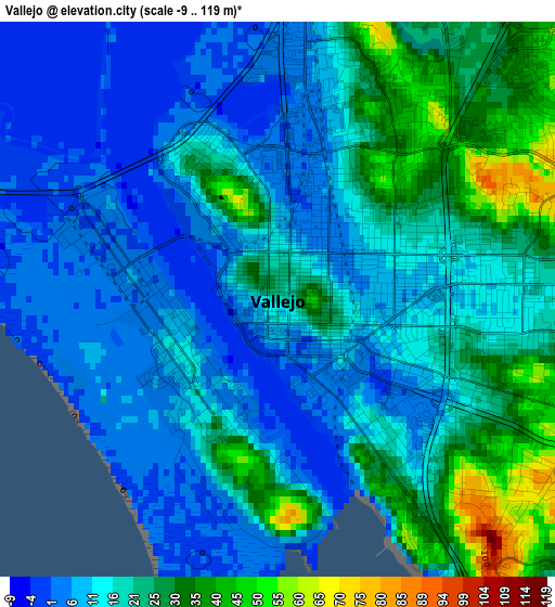 Vallejo elevation map