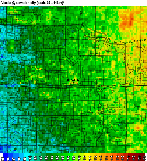 Visalia elevation map