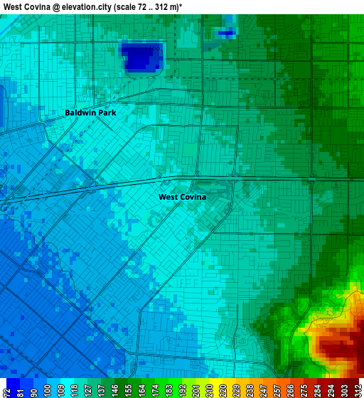 West Covina elevation map