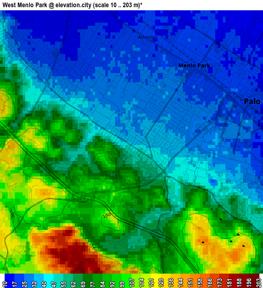 West Menlo Park elevation map