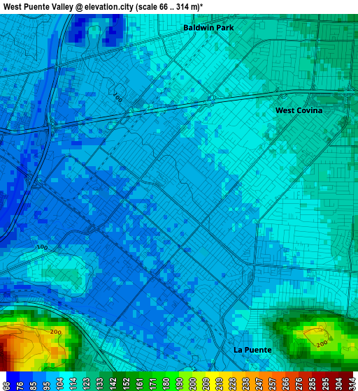 West Puente Valley elevation map