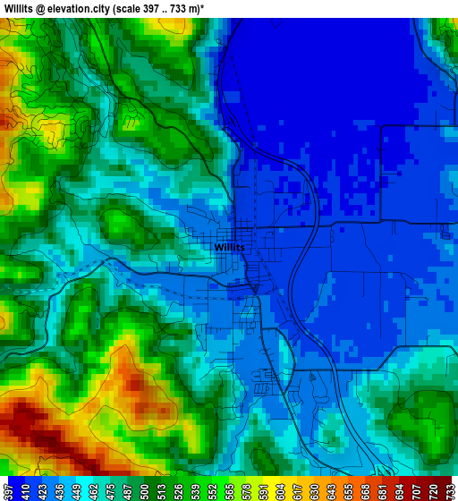 Willits elevation map