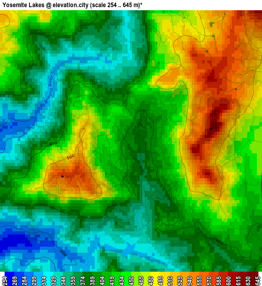 Yosemite Lakes elevation map