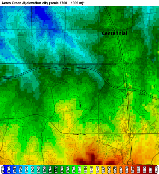 Acres Green elevation map