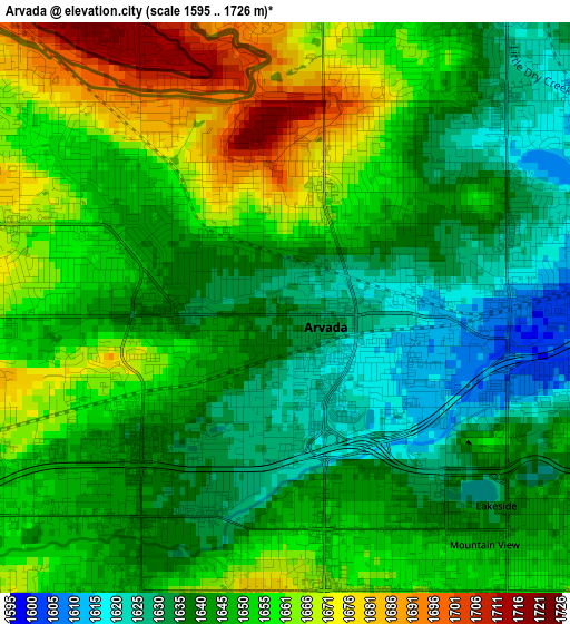 Arvada elevation map