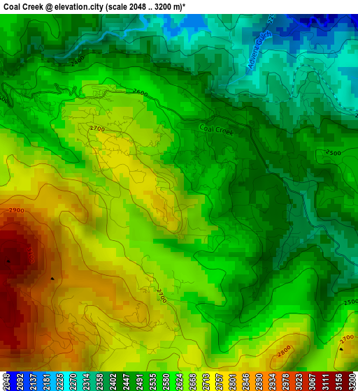 Coal Creek elevation map