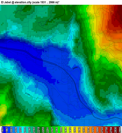 El Jebel elevation map