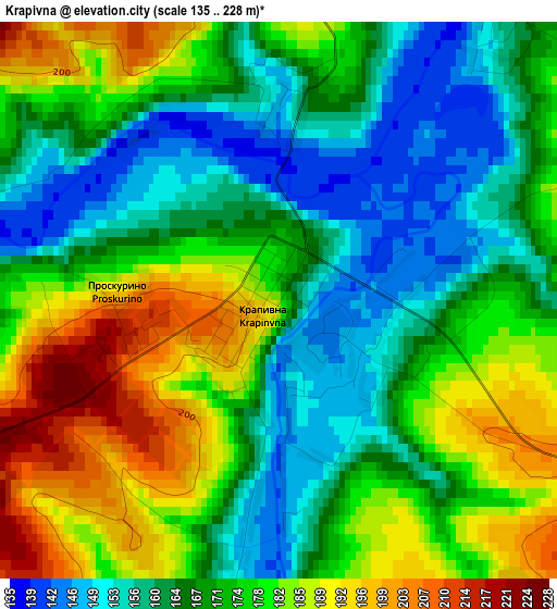 Krapivna elevation map