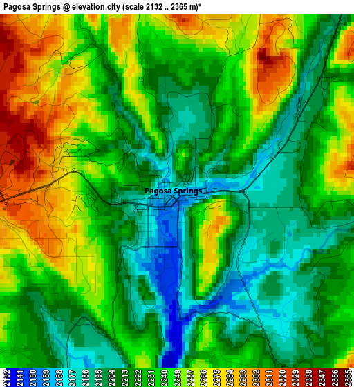 Pagosa Springs elevation map