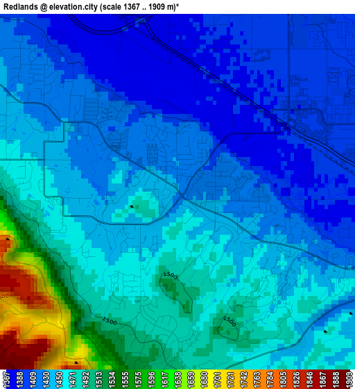 Redlands elevation map