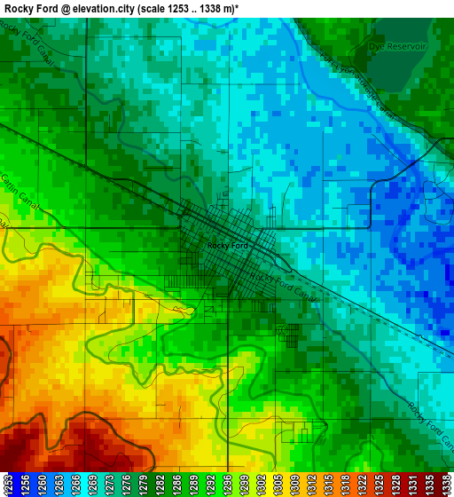 Rocky Ford elevation map