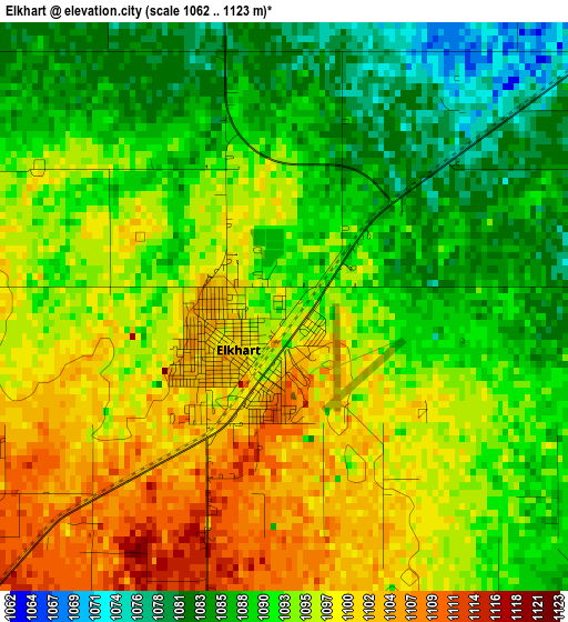 Elkhart elevation map