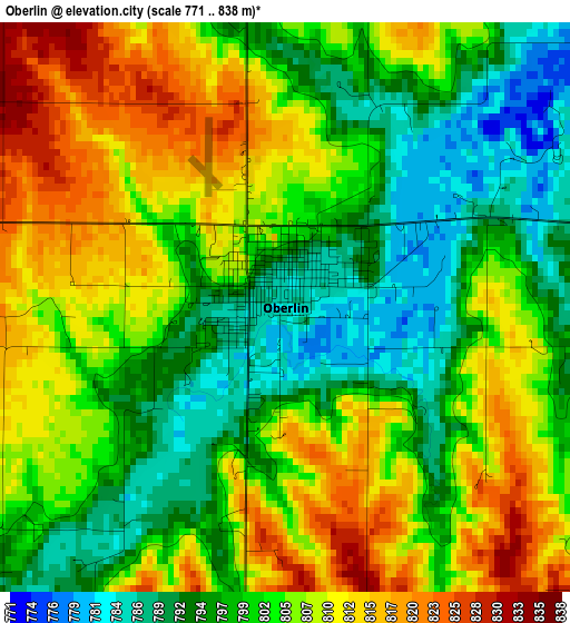 Oberlin elevation map