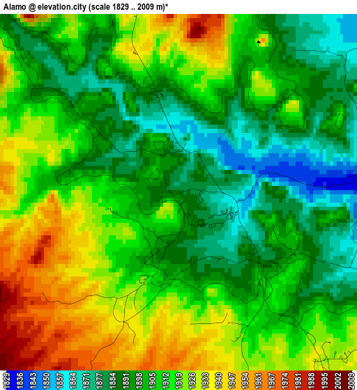 Alamo elevation map