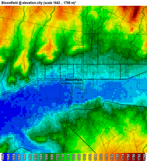 Bloomfield elevation map