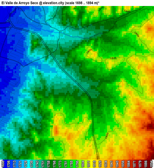 El Valle de Arroyo Seco elevation map