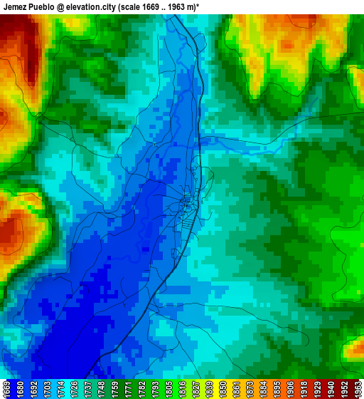 Jemez Pueblo elevation map