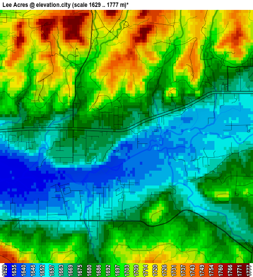 Lee Acres elevation map