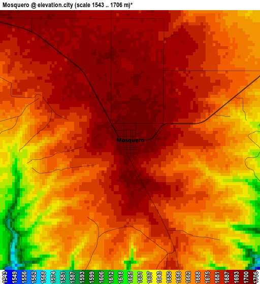 Mosquero elevation map