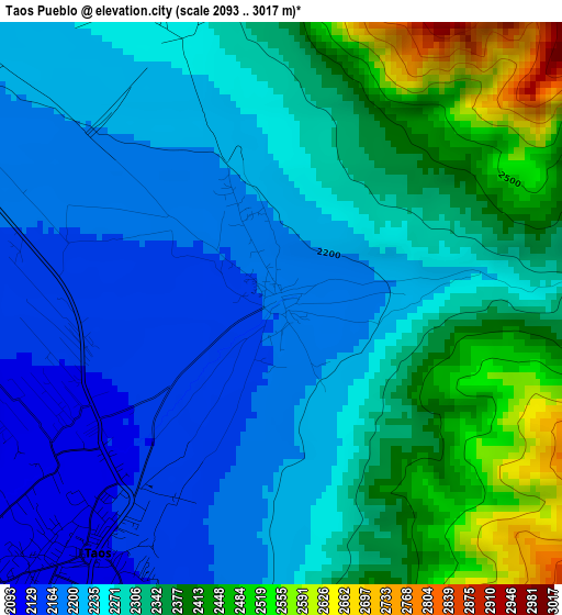 Taos Pueblo elevation map