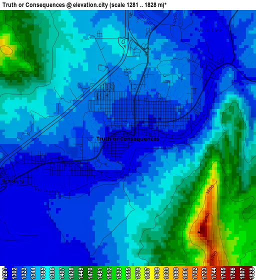 Truth or Consequences elevation map