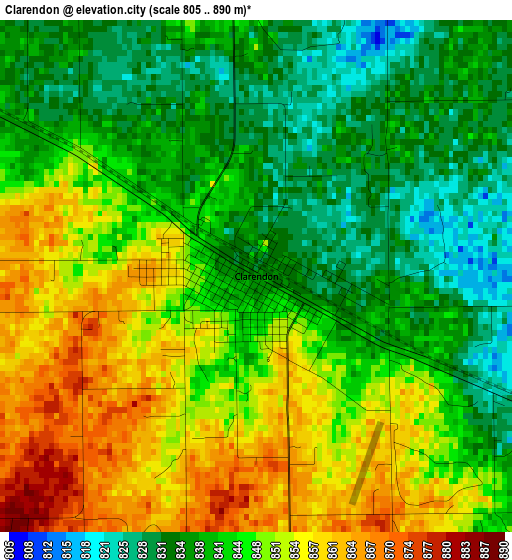 Clarendon elevation map