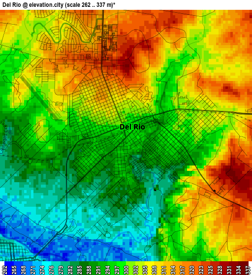 Del Rio elevation map