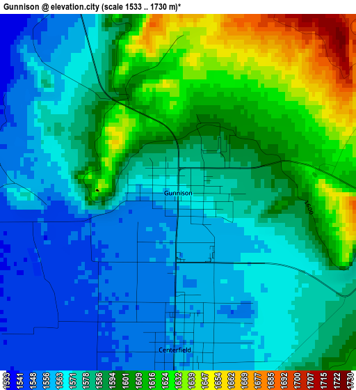 Gunnison elevation map