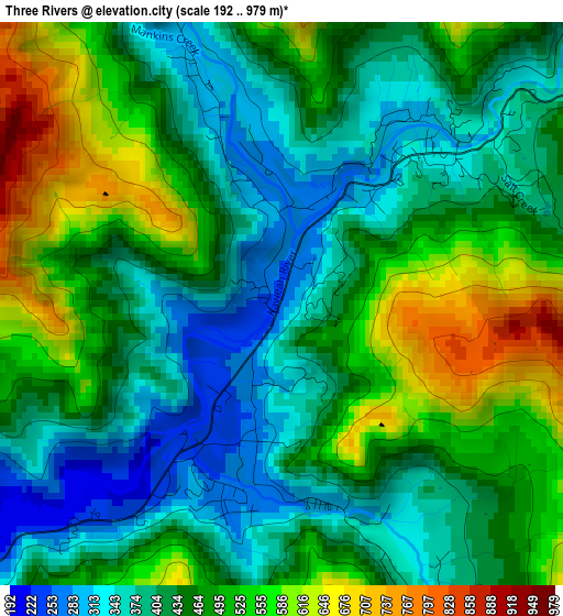 Three Rivers elevation map