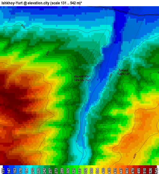 Ishkhoy-Yurt elevation map