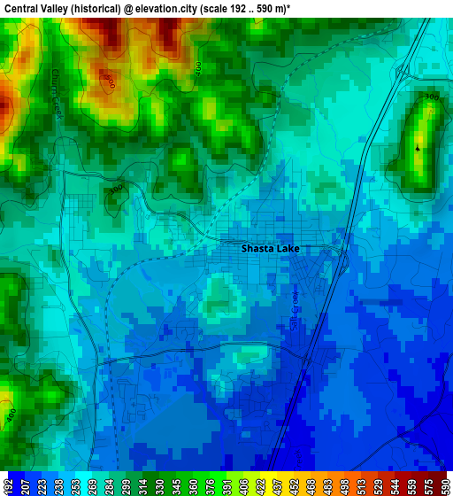 Central Valley (historical) elevation map