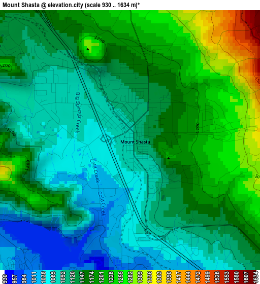 Mount Shasta elevation map