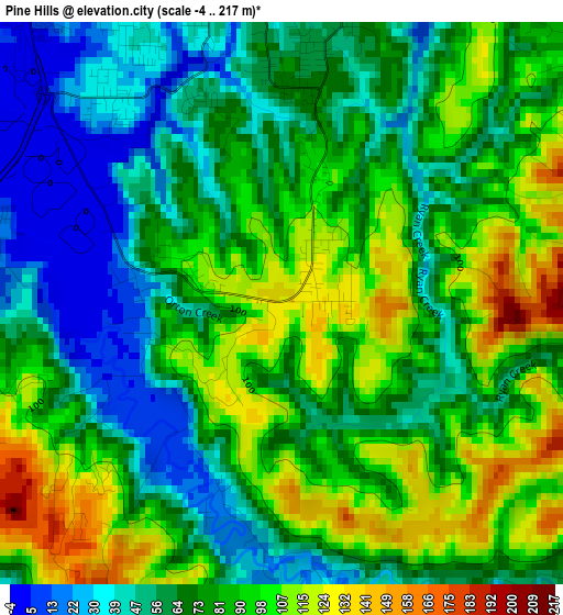 Pine Hills elevation map