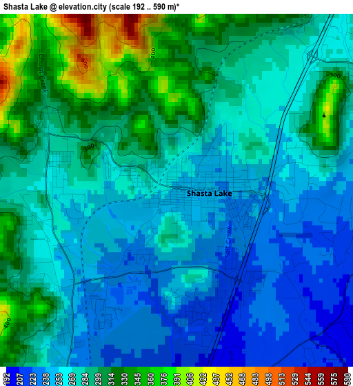 Shasta Lake elevation map