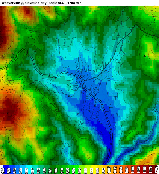 Weaverville elevation map